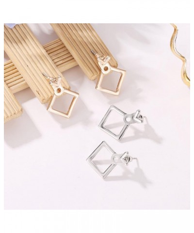 Boho Rhombus Geometric Earrings Stud Gold Statement Square Dangle Earrings Lightweight Minimalist Square Hoop Drop Earrings V...