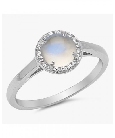 CHOOSE YOUR COLOR Sterling Silver Round Halo Ring White Natural Moonstone Cabochon $25.51 Rings