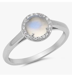 CHOOSE YOUR COLOR Sterling Silver Round Halo Ring White Natural Moonstone Cabochon $25.51 Rings