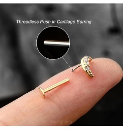 14K Solid Gold Moon Flat Back Earring Gold Threadless Earring Titanium Cartilage Earring for Women Threadless Push in Earring...