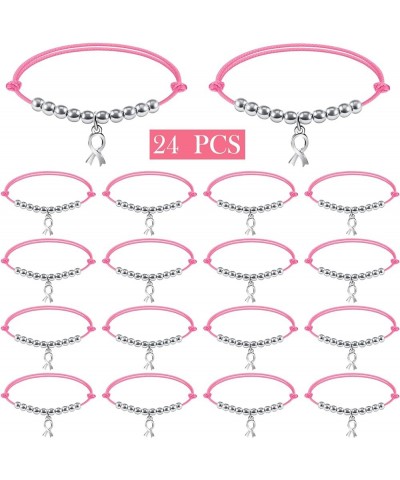 24 Pcs Breast Cancer Bracelets Bulk Christmas Gifts Pink Ribbon Charm Breast Cancer Awareness Bracelet Inspirational Pink Rib...