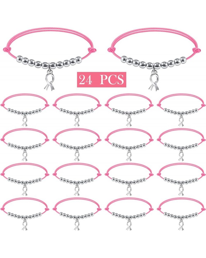 24 Pcs Breast Cancer Bracelets Bulk Christmas Gifts Pink Ribbon Charm Breast Cancer Awareness Bracelet Inspirational Pink Rib...