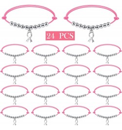 24 Pcs Breast Cancer Bracelets Bulk Christmas Gifts Pink Ribbon Charm Breast Cancer Awareness Bracelet Inspirational Pink Rib...