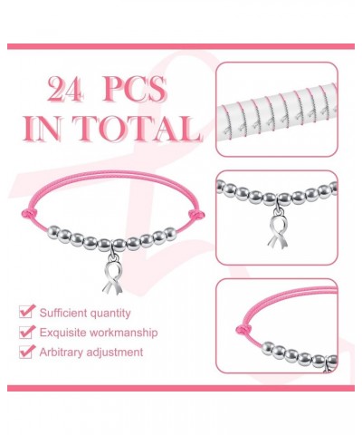 24 Pcs Breast Cancer Bracelets Bulk Christmas Gifts Pink Ribbon Charm Breast Cancer Awareness Bracelet Inspirational Pink Rib...