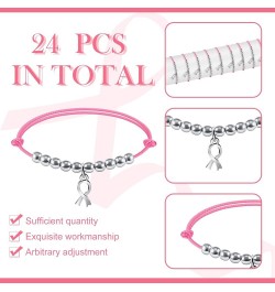 24 Pcs Breast Cancer Bracelets Bulk Christmas Gifts Pink Ribbon Charm Breast Cancer Awareness Bracelet Inspirational Pink Rib...