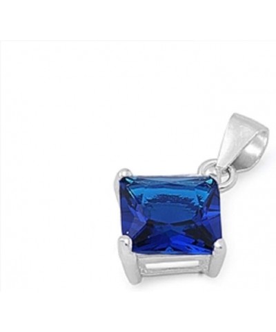 CLOSEOUT WAREHOUSE Princess Cut Prong Set Cubic Zirconia Pendant Sterling Silver Blue $11.39 Pendants