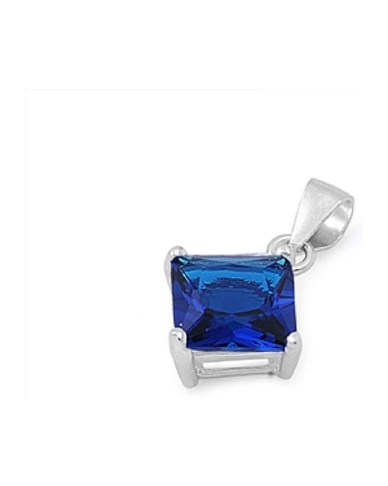 CLOSEOUT WAREHOUSE Princess Cut Prong Set Cubic Zirconia Pendant Sterling Silver Blue $11.39 Pendants