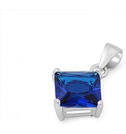 CLOSEOUT WAREHOUSE Princess Cut Prong Set Cubic Zirconia Pendant Sterling Silver Blue $11.39 Pendants