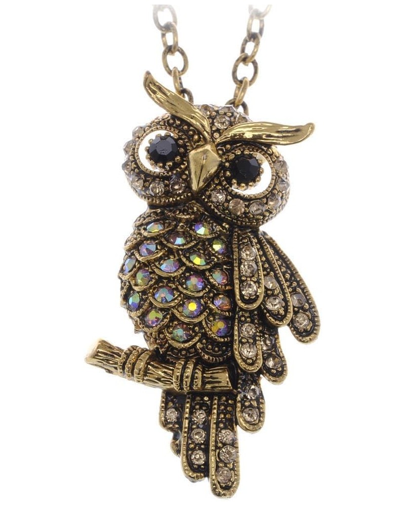 Cute Antique Inspired Golden Tone Owl Bird Topaz Color Crystal Animal Pendant Necklace Gold $12.38 Necklaces