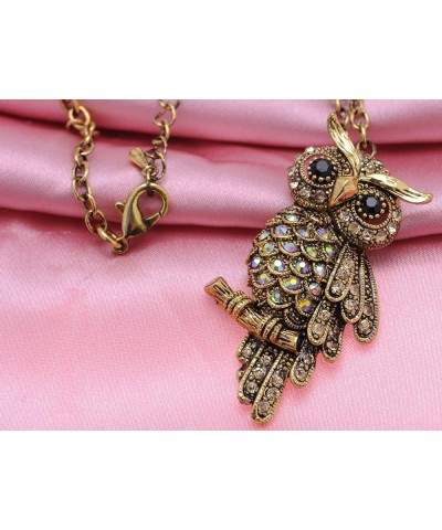 Cute Antique Inspired Golden Tone Owl Bird Topaz Color Crystal Animal Pendant Necklace Gold $12.38 Necklaces