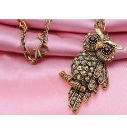 Cute Antique Inspired Golden Tone Owl Bird Topaz Color Crystal Animal Pendant Necklace Gold $12.38 Necklaces