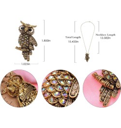 Cute Antique Inspired Golden Tone Owl Bird Topaz Color Crystal Animal Pendant Necklace Gold $12.38 Necklaces