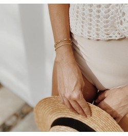 Gold Beaded Bracelets,18K Gold Plated Handmade Cute Satellite Diamond Cut Oval and Round Beads Rope Chain Dainty Bracelet for...