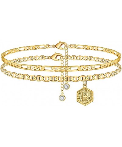 Initial Ankle Bracelets for Women, 14K Gold Plated Double Layered Initial Anklets Jewelry for Women Teen B-Gold $10.44 Anklets