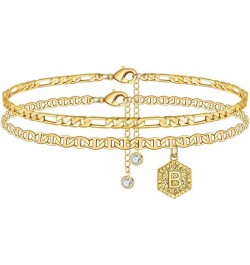 Initial Ankle Bracelets for Women, 14K Gold Plated Double Layered Initial Anklets Jewelry for Women Teen B-Gold $10.44 Anklets