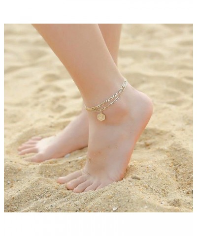 Initial Ankle Bracelets for Women, 14K Gold Plated Double Layered Initial Anklets Jewelry for Women Teen B-Gold $10.44 Anklets