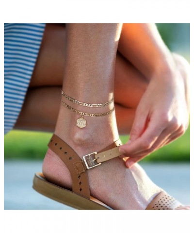 Initial Ankle Bracelets for Women, 14K Gold Plated Double Layered Initial Anklets Jewelry for Women Teen B-Gold $10.44 Anklets