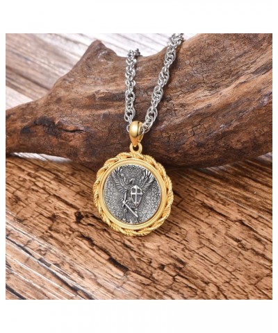 Saint St Benedict/Michael/Raphael/Virgin Mary Pendant Necklace for Men Boys, 925 Sterling Silver Amulet Round Antiqued Religi...