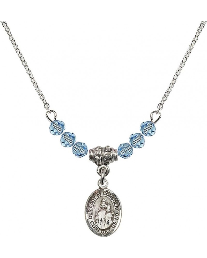 March Birth Month Bead Necklace with Catholic Patron Saint Petite Charm, 18 Inch Our Lady of Consolation $26.60 Necklaces