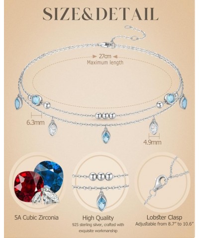 Anklet Bracelets For Women, 925 Sterling Silver Layered Anklet Adjustable London Blue Topas December Birthstone Beaded Chain ...