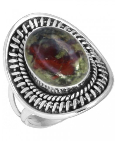 925 Sterling Silver Handmade Ring for Women 10x14 Oval Gemstone Boho Silver Jewelry for Gift (99023_R) Dragon Blood Jasper $1...