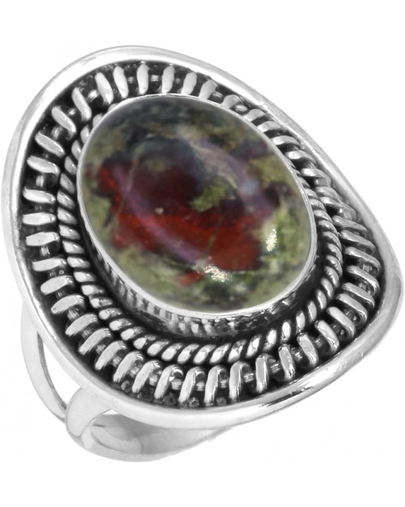 925 Sterling Silver Handmade Ring for Women 10x14 Oval Gemstone Boho Silver Jewelry for Gift (99023_R) Dragon Blood Jasper $1...