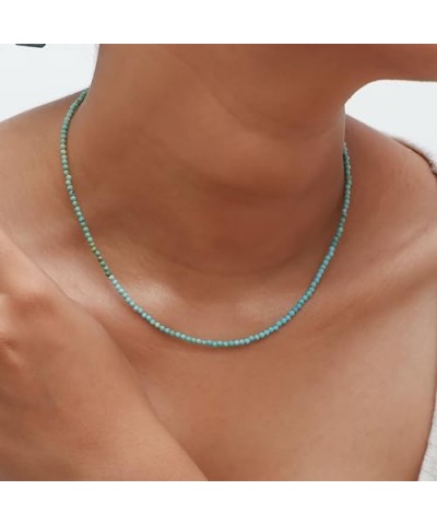 Genuine Turquoise Beads Beaded Choker Necklace for Women December Birthstone, 2.4-2.5 mm Faceted Beads With 16 + 2 Inch Adjus...