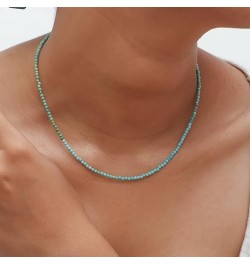 Genuine Turquoise Beads Beaded Choker Necklace for Women December Birthstone, 2.4-2.5 mm Faceted Beads With 16 + 2 Inch Adjus...