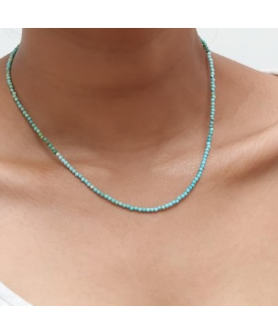 Genuine Turquoise Beads Beaded Choker Necklace for Women December Birthstone, 2.4-2.5 mm Faceted Beads With 16 + 2 Inch Adjus...