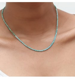 Genuine Turquoise Beads Beaded Choker Necklace for Women December Birthstone, 2.4-2.5 mm Faceted Beads With 16 + 2 Inch Adjus...