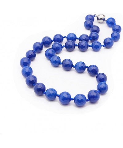 Women's Gemstone Necklace - Handmade 12mm Natural Gemstone Necklace For Women Magnetic Clasp Royal Blue $25.08 Necklaces