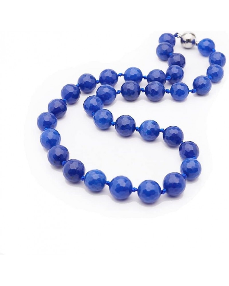 Women's Gemstone Necklace - Handmade 12mm Natural Gemstone Necklace For Women Magnetic Clasp Royal Blue $25.08 Necklaces