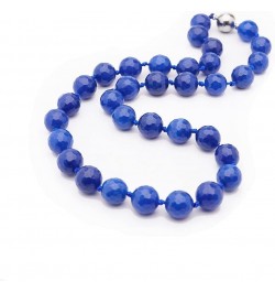 Women's Gemstone Necklace - Handmade 12mm Natural Gemstone Necklace For Women Magnetic Clasp Royal Blue $25.08 Necklaces