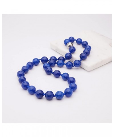 Women's Gemstone Necklace - Handmade 12mm Natural Gemstone Necklace For Women Magnetic Clasp Royal Blue $25.08 Necklaces