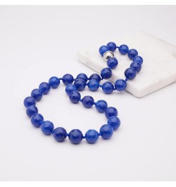 Women's Gemstone Necklace - Handmade 12mm Natural Gemstone Necklace For Women Magnetic Clasp Royal Blue $25.08 Necklaces