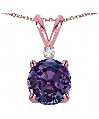 Solid 14k Gold Classic One Stone Round 7mm Pendant Necklace Simulated Alexandrite Rose Gold $75.95 Necklaces