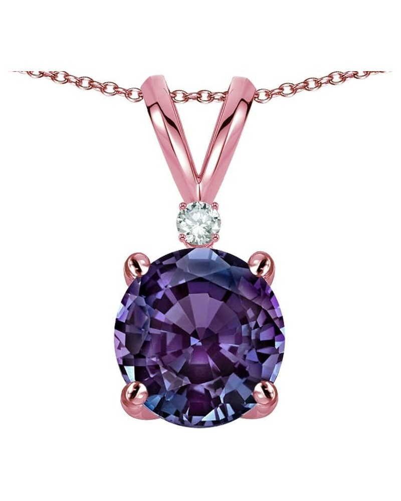 Solid 14k Gold Classic One Stone Round 7mm Pendant Necklace Simulated Alexandrite Rose Gold $75.95 Necklaces