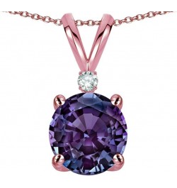 Solid 14k Gold Classic One Stone Round 7mm Pendant Necklace Simulated Alexandrite Rose Gold $75.95 Necklaces