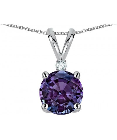 Solid 14k Gold Classic One Stone Round 7mm Pendant Necklace Simulated Alexandrite Rose Gold $75.95 Necklaces