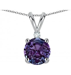 Solid 14k Gold Classic One Stone Round 7mm Pendant Necklace Simulated Alexandrite Rose Gold $75.95 Necklaces