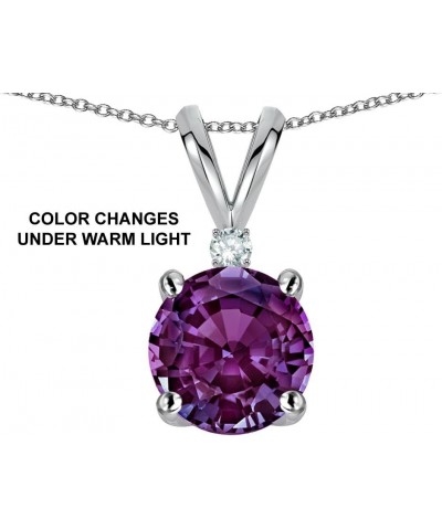 Solid 14k Gold Classic One Stone Round 7mm Pendant Necklace Simulated Alexandrite Rose Gold $75.95 Necklaces