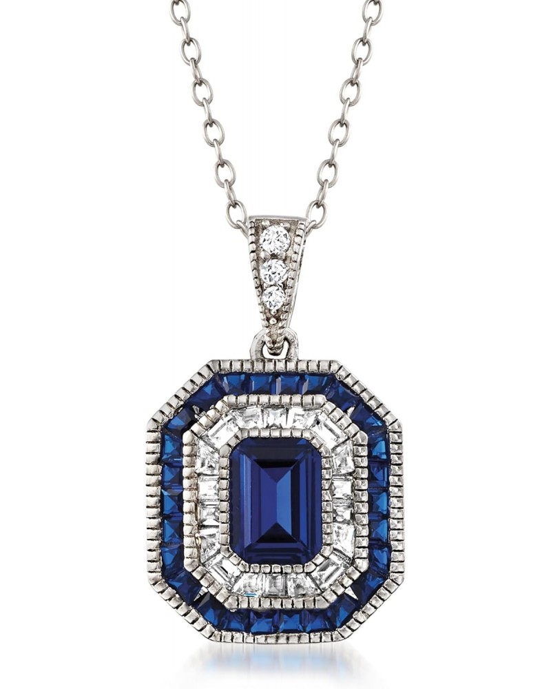 1.80 ct. t.w. Simulated Sapphire and .52 ct. t.w. CZ Pendant Necklace in Sterling Silver. 18 inches $30.14 Necklaces