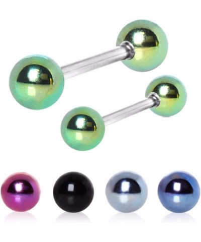 316L Nipple Bar with PVD Plated Balls (Sold Individually) 14g 14mm (6mm ball size) Purple $9.27 Body Jewelry