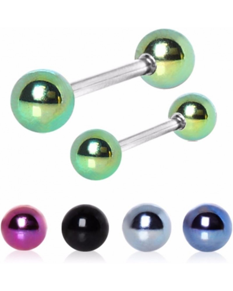 316L Nipple Bar with PVD Plated Balls (Sold Individually) 14g 14mm (6mm ball size) Purple $9.27 Body Jewelry