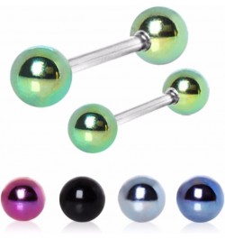 316L Nipple Bar with PVD Plated Balls (Sold Individually) 14g 14mm (6mm ball size) Purple $9.27 Body Jewelry