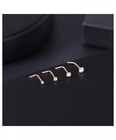 4-6pcs 20g Nose Rings Studs Surgical Steel Nose Rings CZ L Shaped Corkscrew Nose Ring Studs for Women Men Small Cute Silver R...