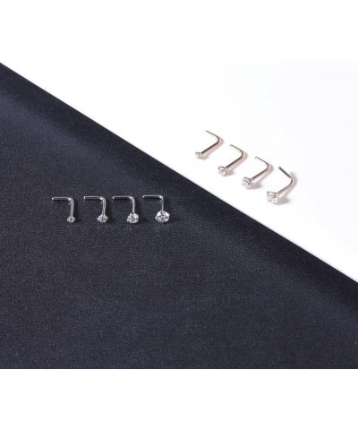 4-6pcs 20g Nose Rings Studs Surgical Steel Nose Rings CZ L Shaped Corkscrew Nose Ring Studs for Women Men Small Cute Silver R...