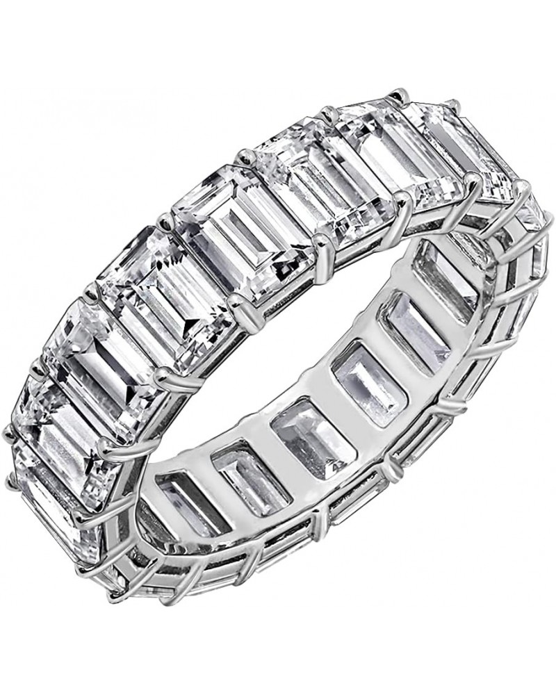 Emerald Cut Eternity Ring For Women | 14K Gold or Platinum Plated 925 Sterling Silver Infinity Band | 10.30 Carats Emerald Cu...