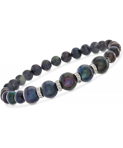 6-8.5mm Black Cultured Pearl and .25 ct. t.w. Diamond Stretch Bracelet With Sterling Silver 7.0 Inches $55.80 Bracelets