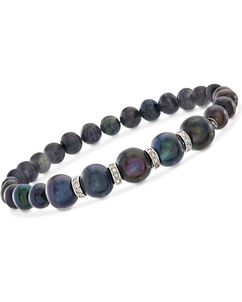 6-8.5mm Black Cultured Pearl and .25 ct. t.w. Diamond Stretch Bracelet With Sterling Silver 7.0 Inches $55.80 Bracelets